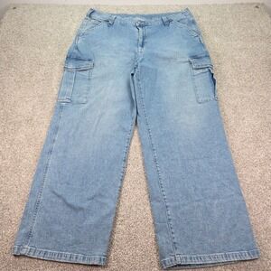 GAP 90s Loose Mid Rise Cargo Jeans Womens 18R Light Wash Blue Wide Leg Utility